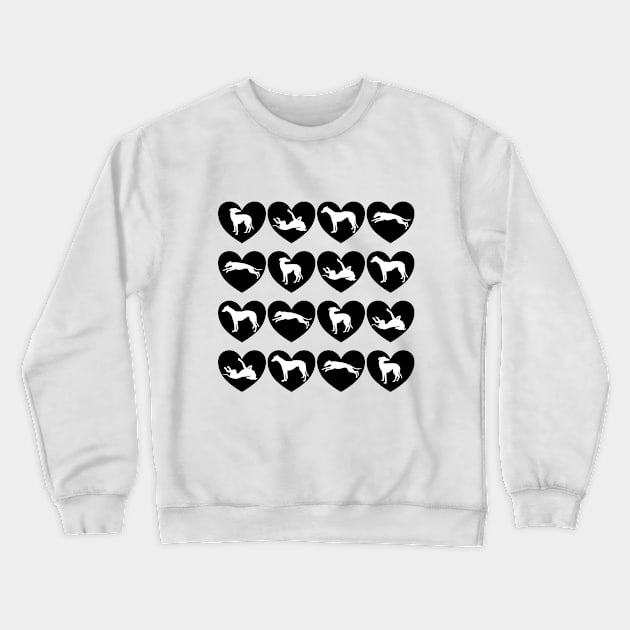 Greyhound Silhouettes Inside Black Love Hearts Crewneck Sweatshirt by Greyt Graphical Greyhound